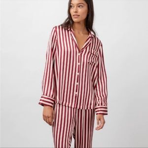 Rails Alba Satin Pajama Set in Red and Pink Stripped with White Trim